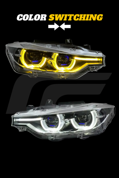 F30 3 Series LCI Style V2 Laser LED Headlights - Color Changing (White/Yellow)